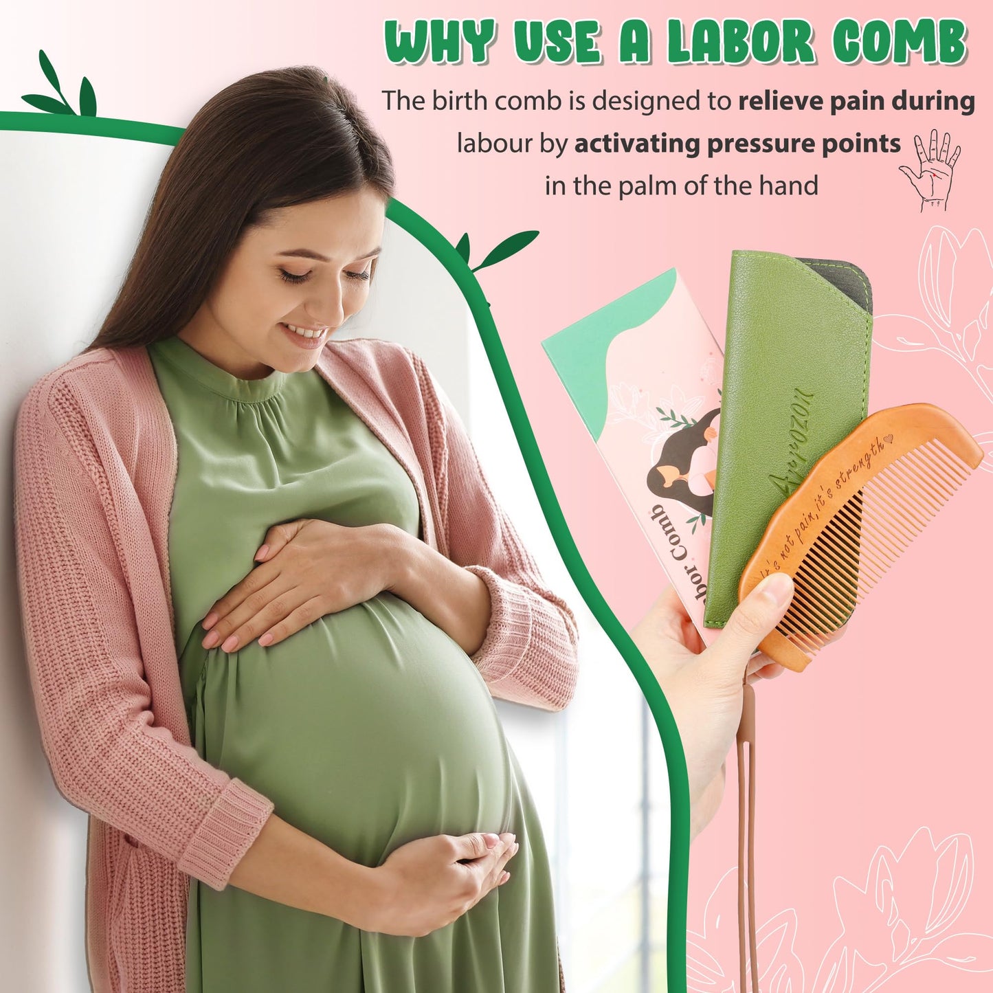 Arrozon Birth Comb for Women Labor, Hospital Bag Must Haves for Pregnant Mom, Wooden Labor comb Natural Labor and Delivery Essentials, New Mom Gifts Beauty and Personal Care Arrozon