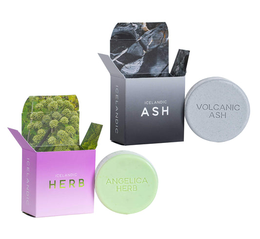 Exfoliating Bars of Soap From Natural Ingredients, Assorted Scents - Icelandic Volcanic Ash and Angelica Herb, Set of 2, 4.3 Ounce Each