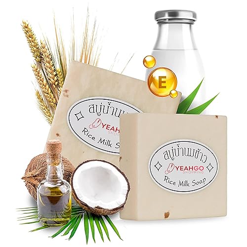 Yeahgoshopping 3 Pcs Original Rice Milk Soap Bar Thailand Jasmine Natural 60-65 Grams Handmade Gluta Collagen Douro Jabon Made in Thailand (3 Soap