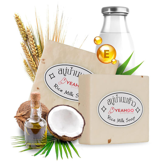 Yeahgoshopping 3 Pcs Original Rice Milk Soap Bar Thailand Jasmine Natural 60-65 Grams Handmade Gluta Collagen Douro Jabon Made in Thailand (3 Soap