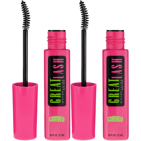 Maybelline New York Great Lash Curved Brush Washable Mascara Makeup, Very Black, 2 Count