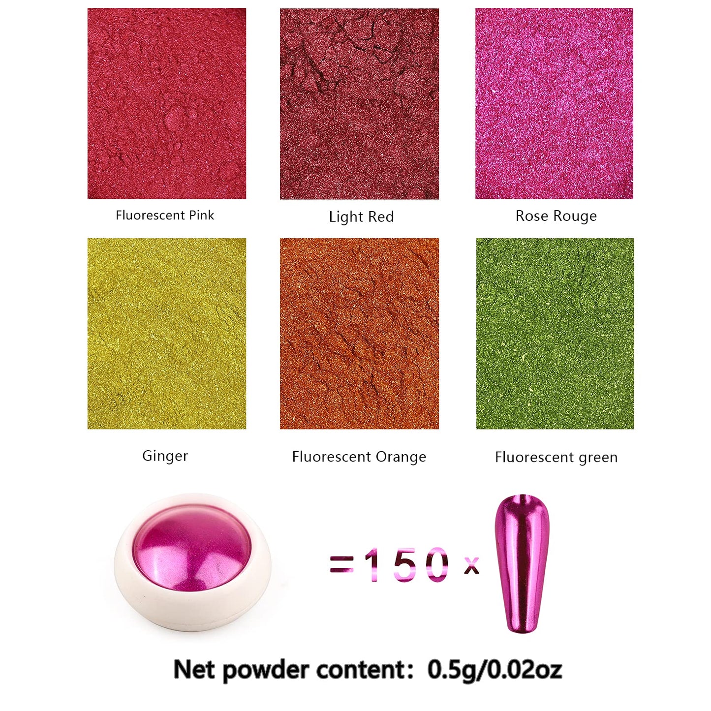 BISHENGYF 6 Box Chrome Nail Powder, Chrome Effect Nail Powder Set, Shiny Nail Glitter Powder with Magic Mirror Effect for Nail Art Design