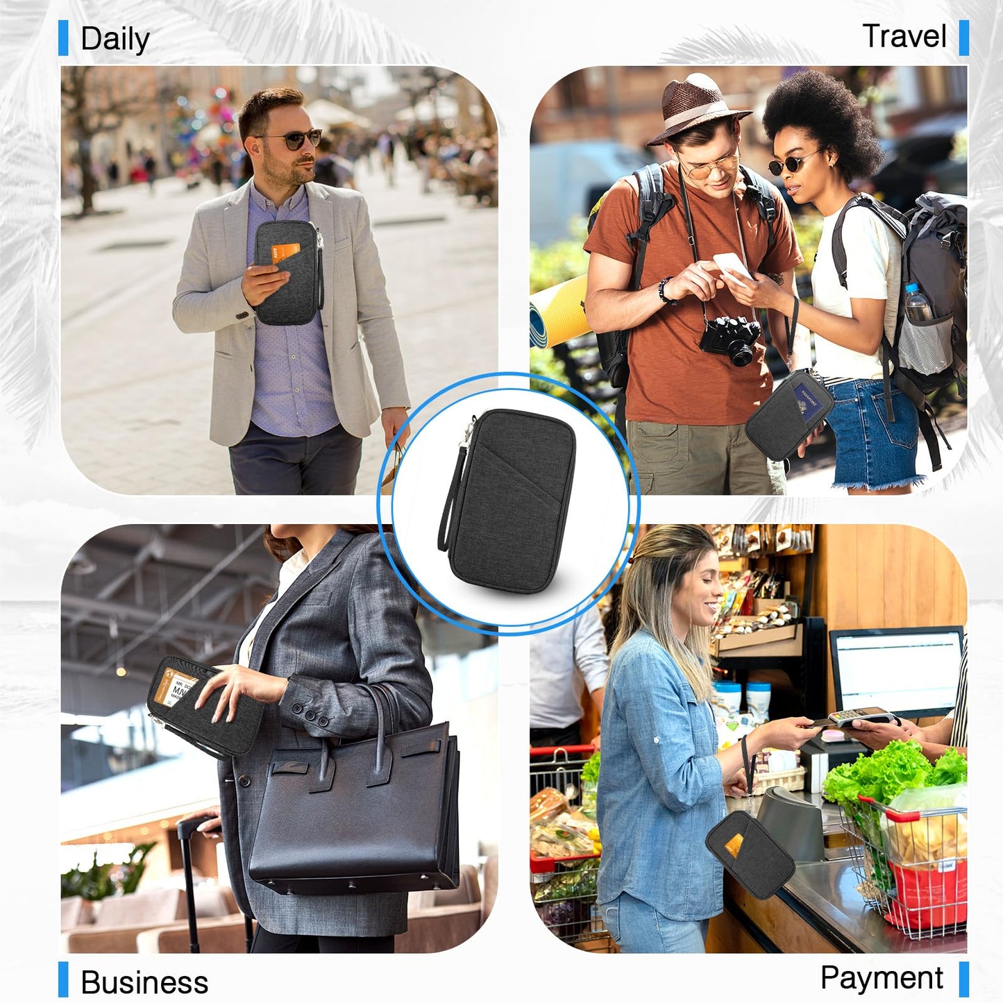 RFID Passport Holder & Travel Wallet – Waterproof Family Organizer for Cards, ID, Money, Tickets, Boarding Pass with Zipper