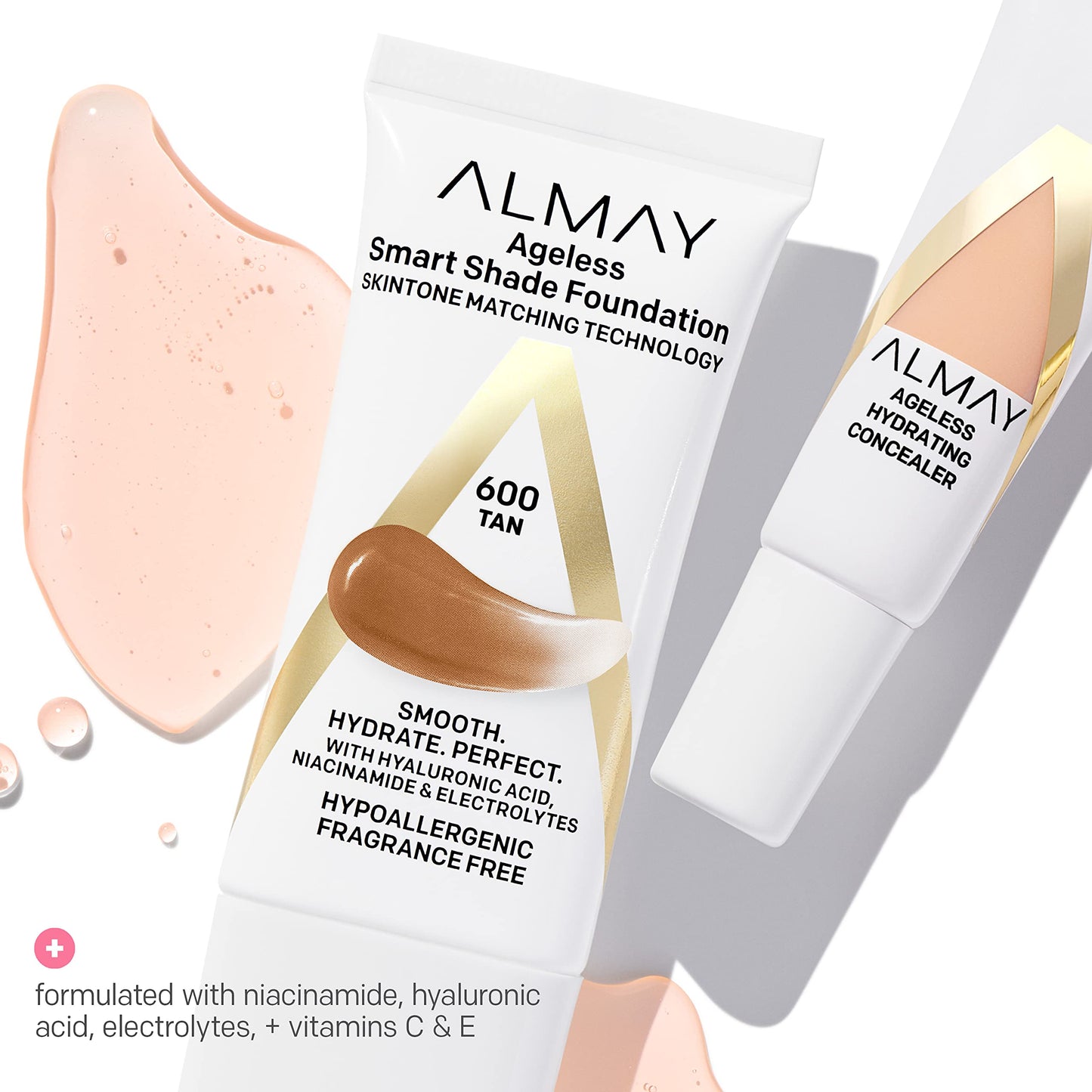 Almay Anti-Aging Concealer, Face Makeup with Hyaluronic Acid, Niacinamide, Vitamin C & E, Hypoallergenic-Fragrance Free, 050 Deep, 0.37 Fl Oz (Pack