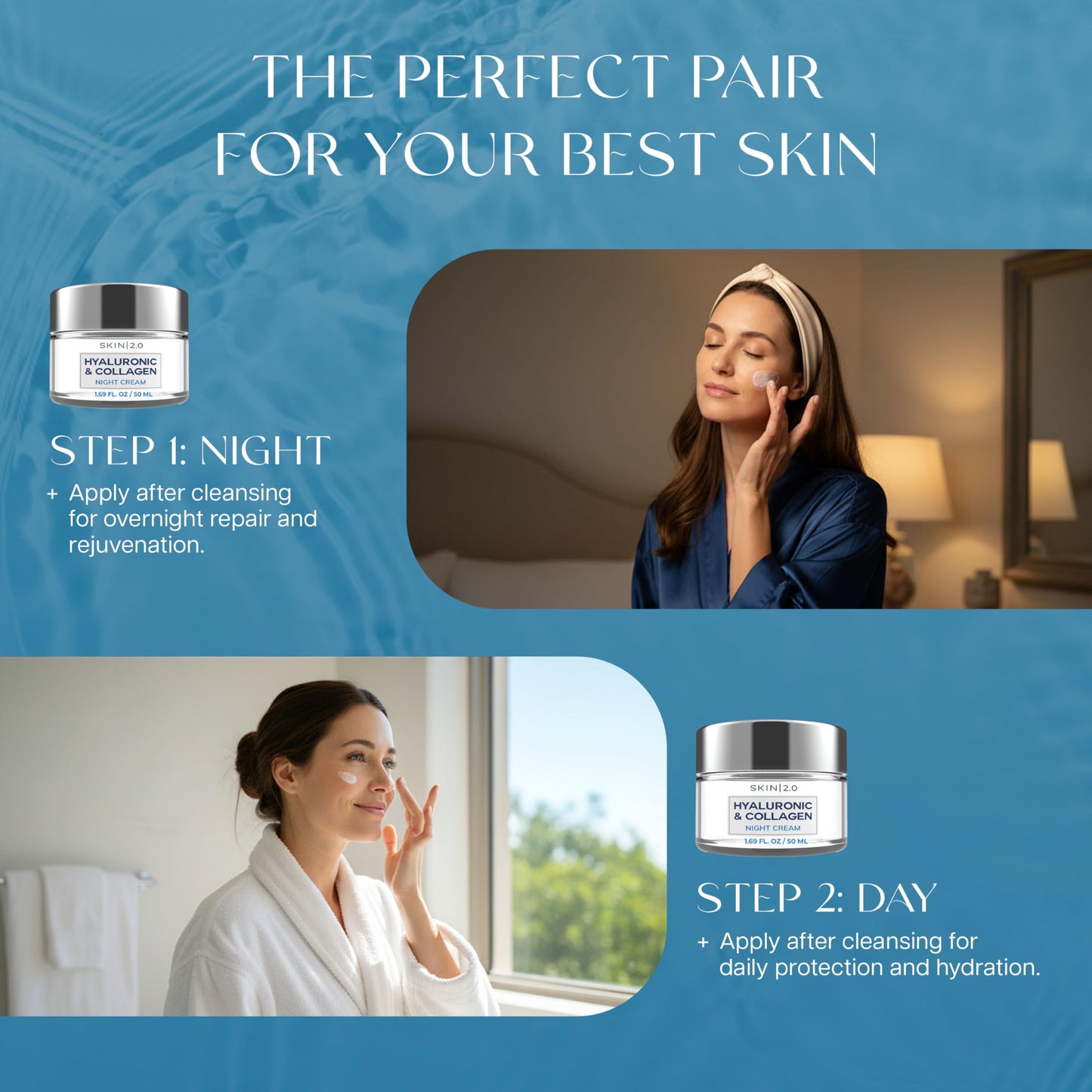 Skin 2.0 Hyaluronic Acid & Collagen Face Moisturizer - Deep Hydration & Firming Cream for Smooth, Youthful Look - Dermatologist Tested, Korean Skin