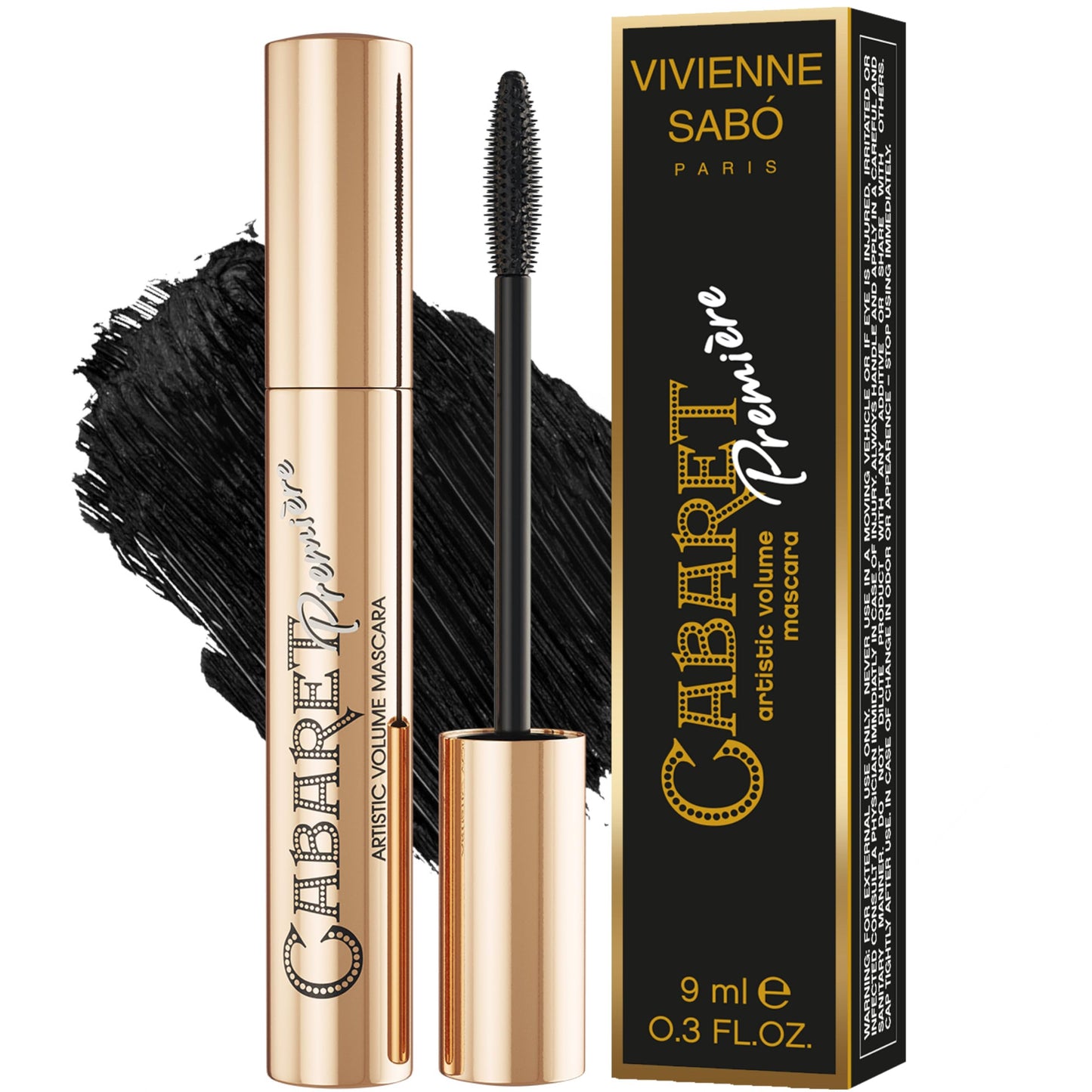 Vivienne Sabó Cabaret Premiere Black Mascara, Volume and Length, Defining, Curling, No Flaking, No Clumping, Smudge Proof, Washable, Cruelty-Free