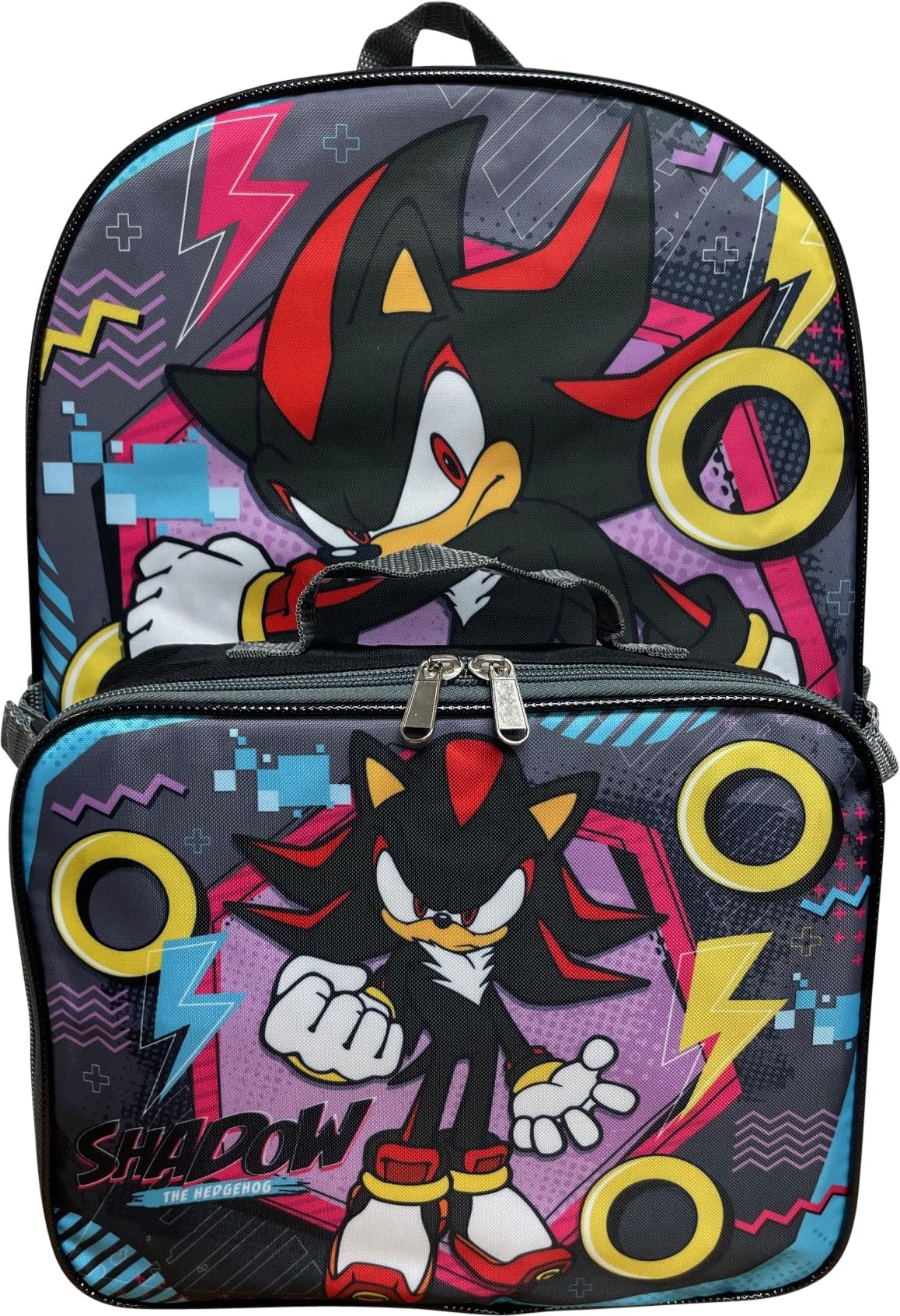 Ruz Sonic The Hedgehog 16 Inch Backpack W/Detachable Matching Lunch Box, Sonic - Shadow Kid's School Bag (Shadow)