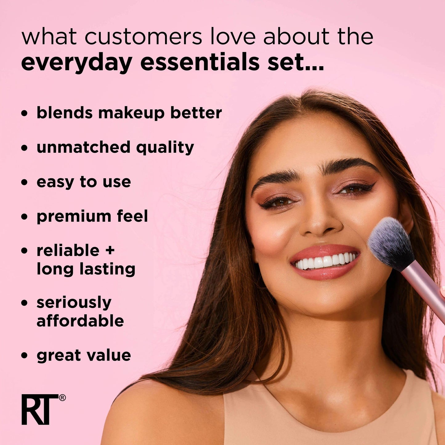 Real Techniques 5 Piece Everyday Essentials Makeup Brush Set, Includes 4 Brushes & Makeup Sponge, For Foundation, Blush, Bronzer, Contour, Eyeshadow