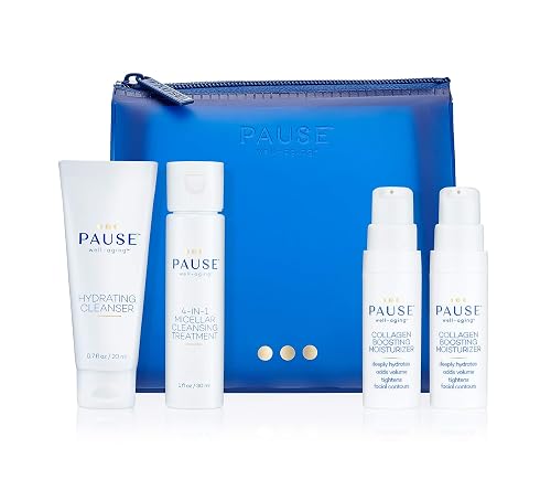 Pause Well-Aging Discovery Kit 0.7oz Hydrating Cleanser, 1oz 4-in-1 Micellar Cleansing Treatment, 2 x 0.17oz Collagen Boosting Mois Unisex 4 Pc