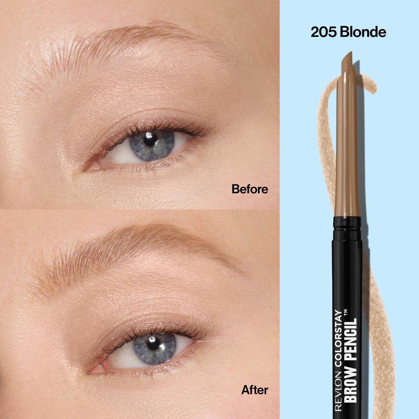 Revlon ColorStay Eyebrow Pencil with Spoolie Brush, Waterproof, Hair-Like Strokes, Stocking Stuffer for Her, 205 Blonde, 0.021 oz