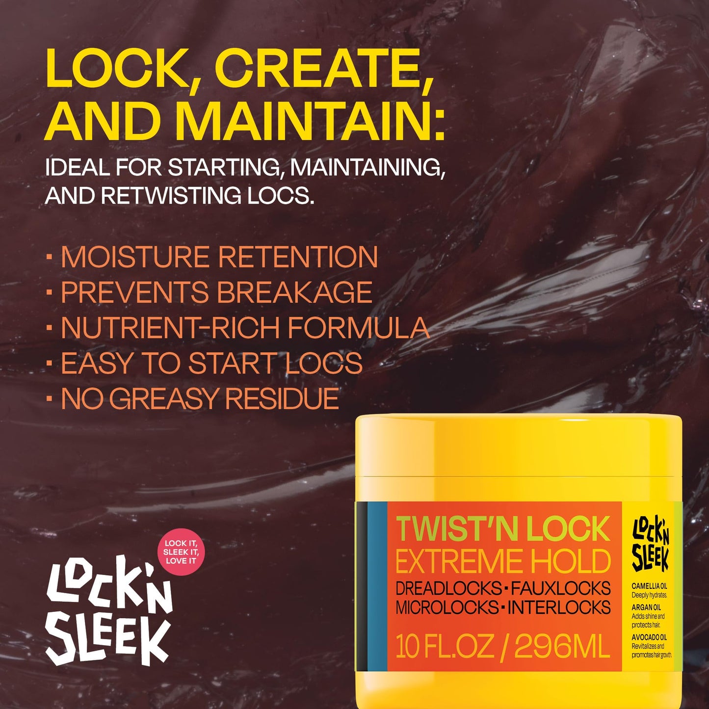 LOCK'N SLEEK Twist'N Lock Gel, Extreme Hold Re-twists Gel for Dreadlocks, Faux Locs, Interlocks, Microlocks, Flake Free 10oz