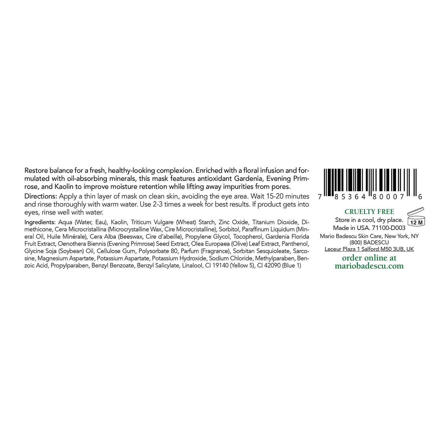 Mario Badescu Flower & Tonic Mask - Absorbs Excess Oil and Shine - Gentle and Purifying Face Care for Men and Women - Facial Mask Ideal