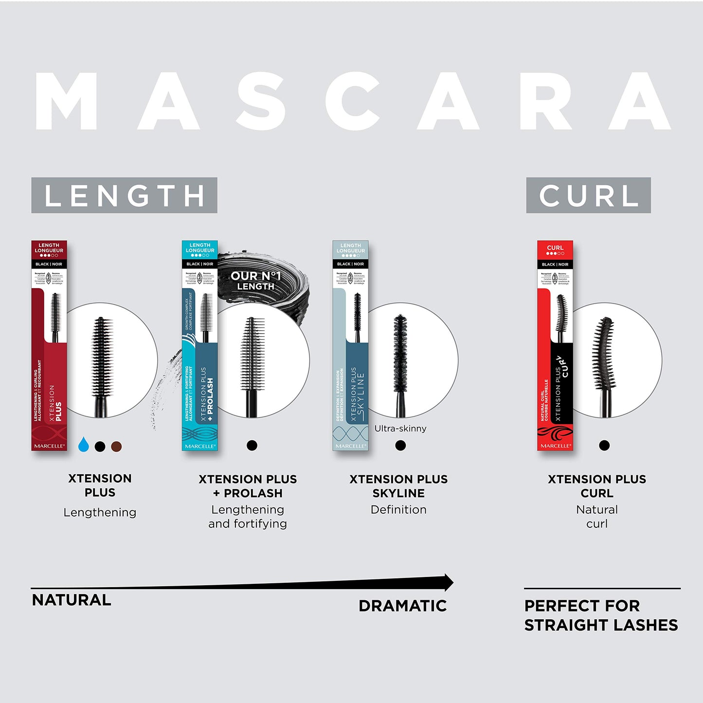 Marcelle Xtension Plus Curl Mascara, Black, Curling, Lengthening, Eye-Wided Look, Fragrance-Free, Hypoallergenic, Cruelty-Free, Ophtalmologist Tested