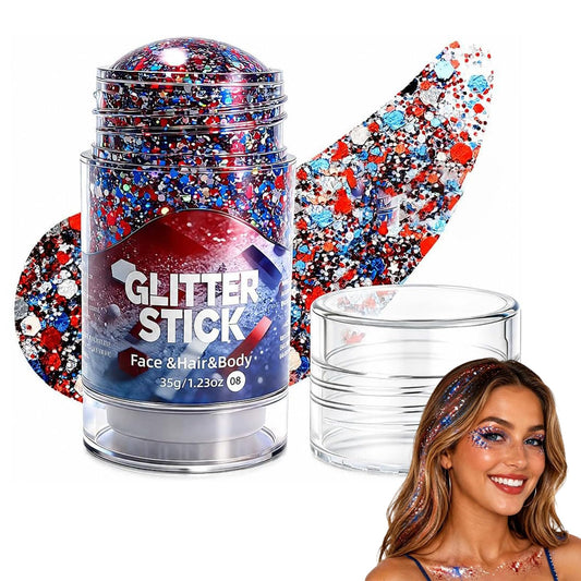 4th of July Patriotic Body Glitter Stick, Waterproof Long Lasting Colorful Sparkle Gel for Face & Body, No Glue Needed Makeup for Independence Day