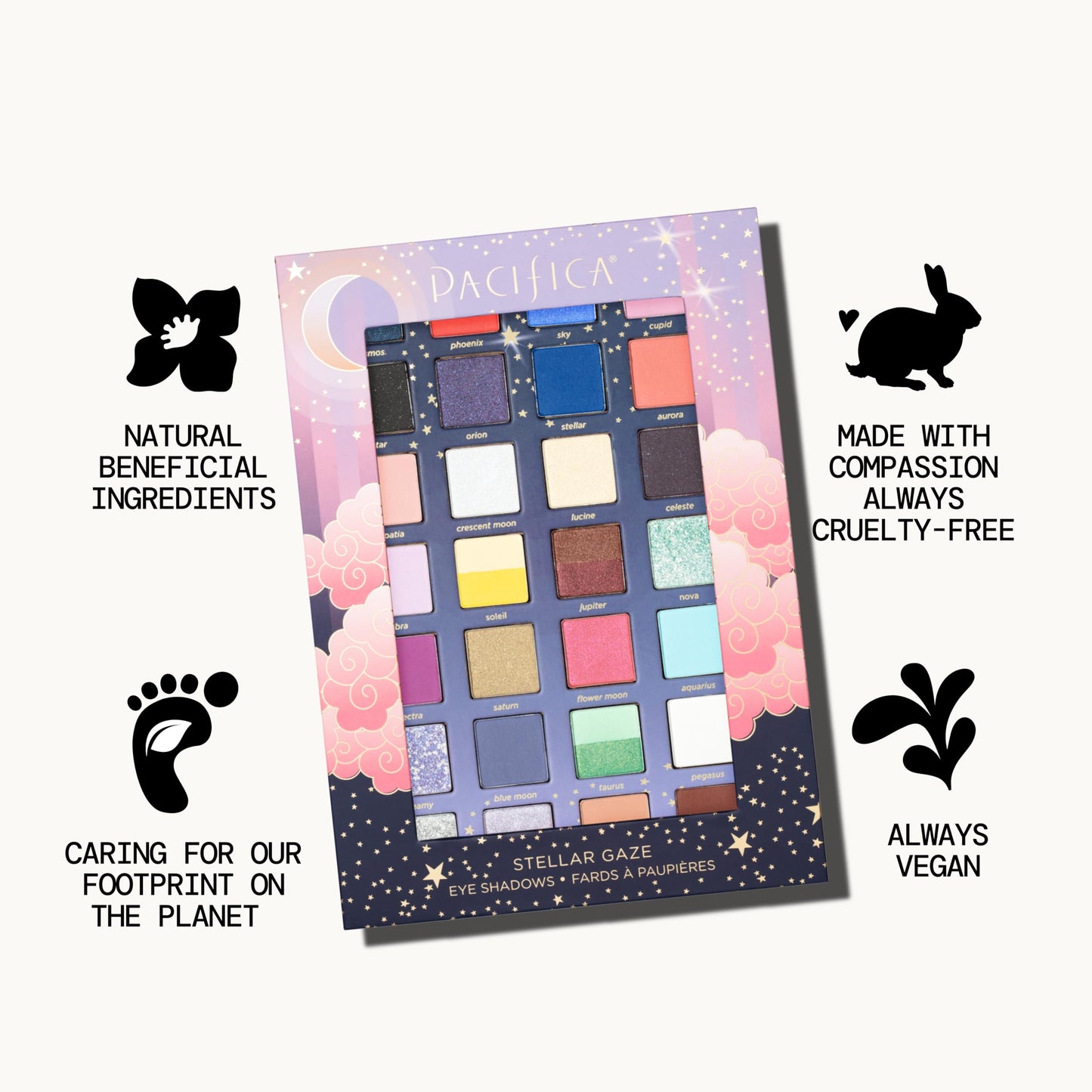 Pacifica Stellar Gaze Eye Shadow Palette - 28 Shades Mineral Eye Shadow Face Makeup Blendable Pigmented Dreamy Pastels, Neutrals, Matte Shimmer…