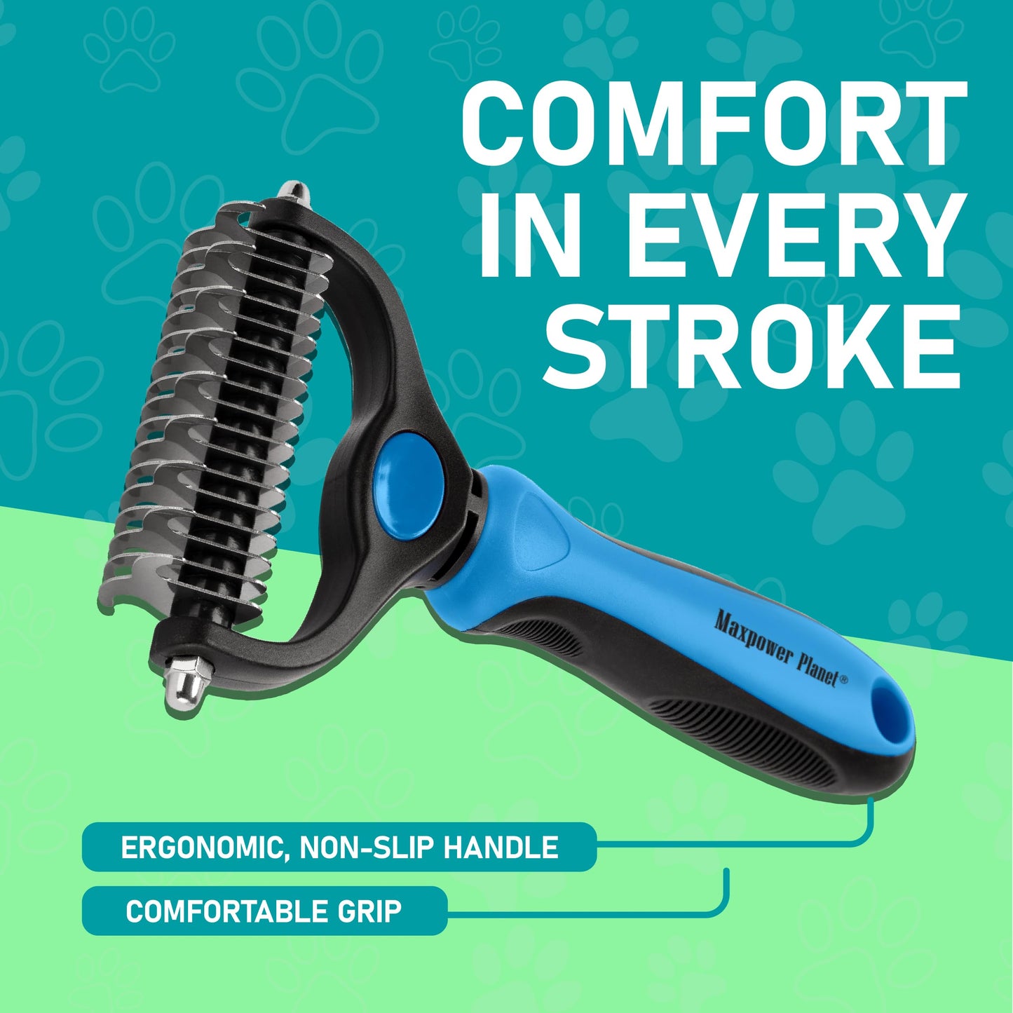 Maxpower Planet Pet Grooming Rake – Double-Sided Deshedding Tool for Dogs & Cats, Reduces Shedding by 95% – Long Hair Comb