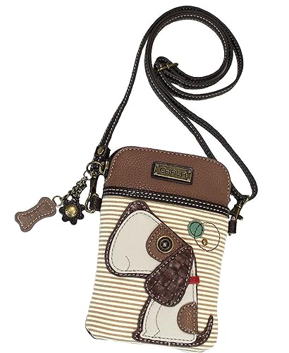 Chala Toffy Dog Cellphone Crossbody Handbag - Convertible Strap Dog Mom Dog Lovers (Brown Stripe)