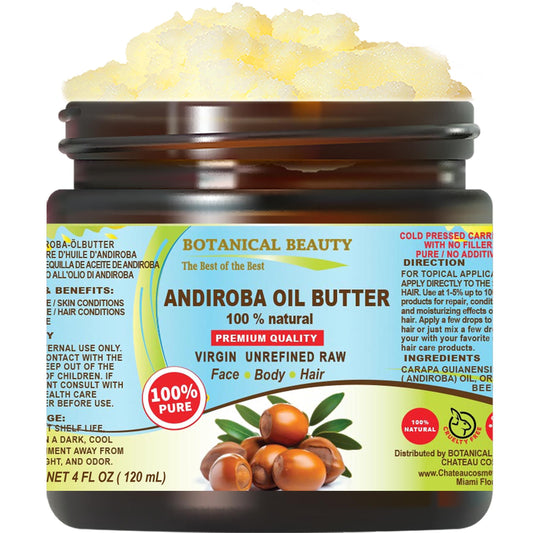 Botanical Beauty Andiroba Oil Butter Raw Pure Natural VIRGIN UNREFINED Cold-Pressed for Face, Skin, Body, Hair, Lip, Nails. Rich in Vitamin E, Vitamin