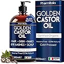 Pharmlitalia Caster Oil Organic Cold Pressed Unrefined Glass Bottle - Organic Golden Castor Oil for Face, Scalp, Eyelashes, Skin Care and Nails