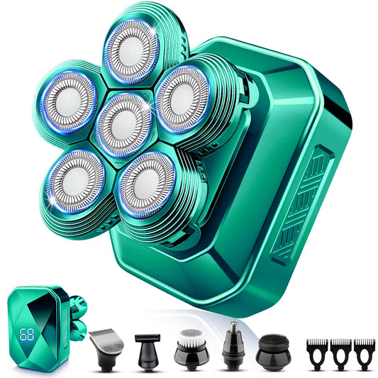 Head Shavers for Bald Men, IPX7 Waterproof Detachable Head Shaver,6D Electric Razor for Men, 6 in 1 Wet/Dry Rechargeable LED Shaving Kit with Type-C Beauty and Personal Care Handsomemen
