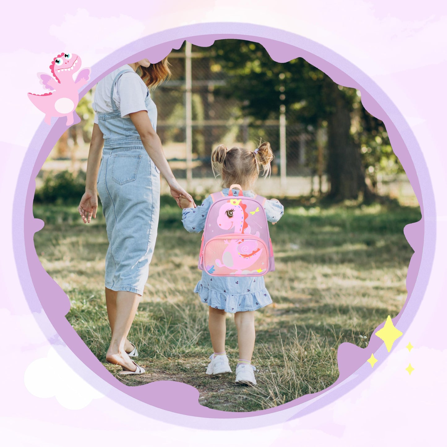 Lifelix Cute Toddler Backpack Preschool Dinosaur Schoolbag for 2-6 Girls Kindergarten Children Travel Bookbag (Purple)