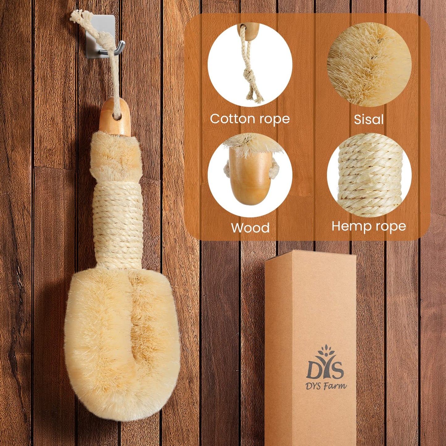 Dry Brushing Body Brush - Dry Skin Brushes Vegan Natural Sisal Bristles for Lymphatic Drainage and Cellulite, Exfoliating Body Scrubber for Bath