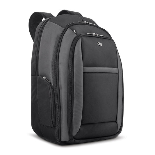 Solo New York Laptop Backpack for Women & Men -Carry On Bookbag for Travel & Work, Lightweight Bag, Removable Laptop Sleeve, Padded Straps, Fits 16" Computer - Metropolitan, Black & Grey