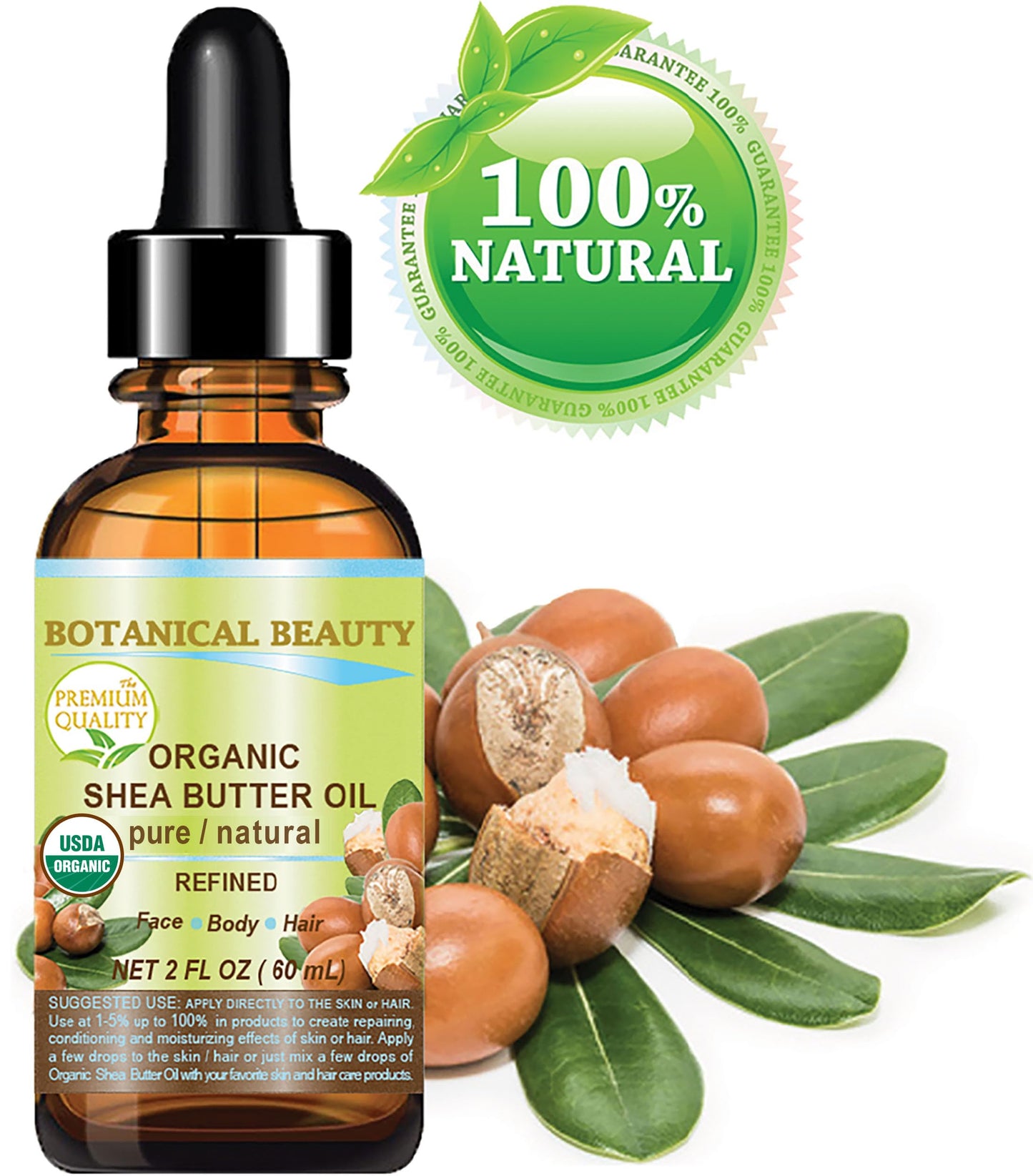 Botanical Beauty Organic SHEA BUTTER OIL 100% Pure Natural Undiluted Refined Cold Pressed Carrier Oil for Face, Skin, Hair, Lip, Nails. African Shea