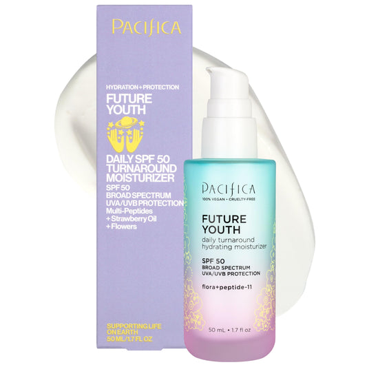 Pacifica Peptide Face Moisturizer Future Youth Daily Turnaround Hydrating, SPF 50 Broad Spectrum, UVA/UVB Sun Protection, Sunscreen, Face Moisturizer