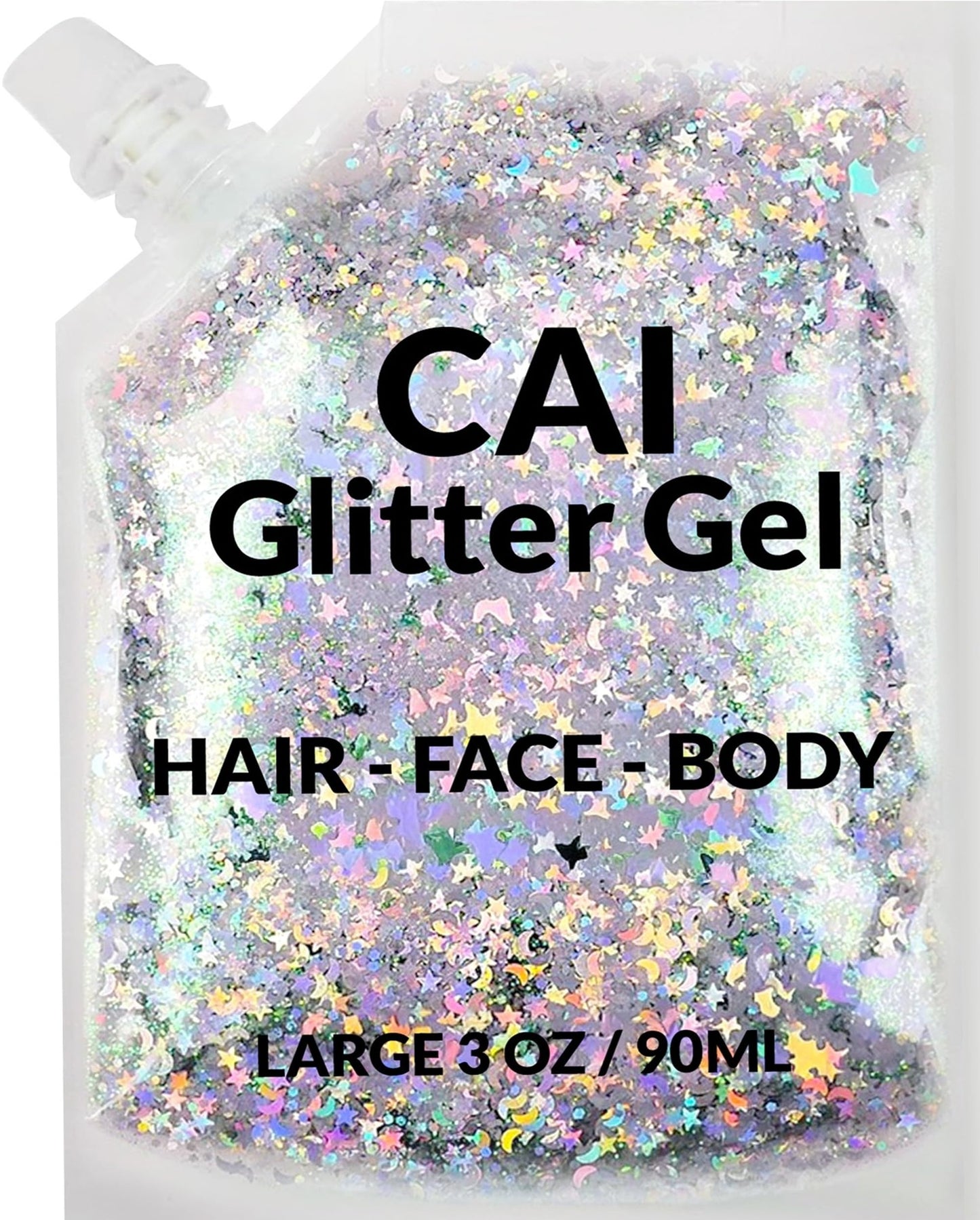 Face, Body & Hair Glitter Gel - Halloween Glitter for Kids and Women - 3 Oz Cosmetic-Grade Gel w/Moon & Stars for Festivals & Halloween Party, Easy