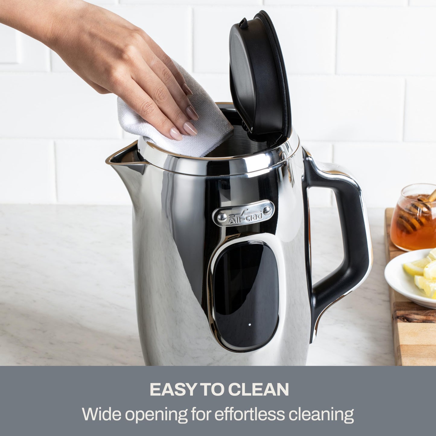 All-Clad Stainless Steel Kettle 1.5 Liter Keep Warm Function 1500 Watts Adjustable Temperature, Safe to Touch, Fast Boiling, Silver