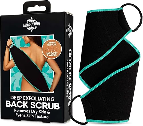 Dermasuri - Deep Exfoliating Back Scrubber - Bath & Shower Back Scrub - Body Exfoliator Scraper Tool - Deep Exfoliation Body Cleaner for Shower - 27"