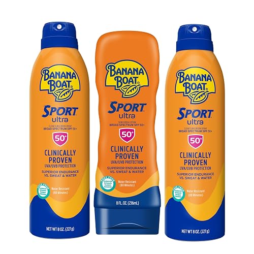 Banana Boat Sport Ultra SPF 50 Sunscreen Triple Pack | Includes 2 Sunscreen Sprays & 1 Lotion SPF 50, Sunblock, Water Resistant, Oxybenzone-Free, 8oz