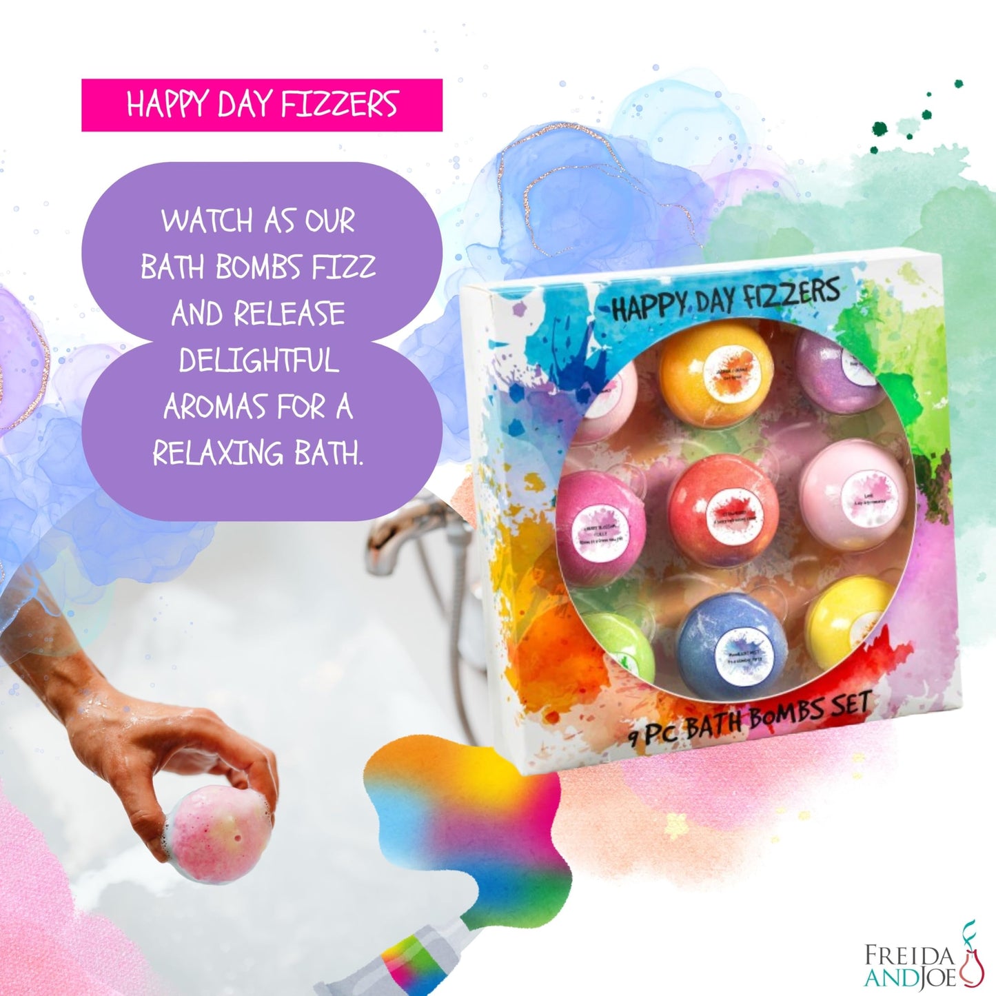 Happy Day Fizzers Aromatherapy 9 Pcs Large Bath Bomb Gift Set for Women - Relaxing Aromatherapy Home Spa Birthday Christmas Gifts for Mom (Happy Day…