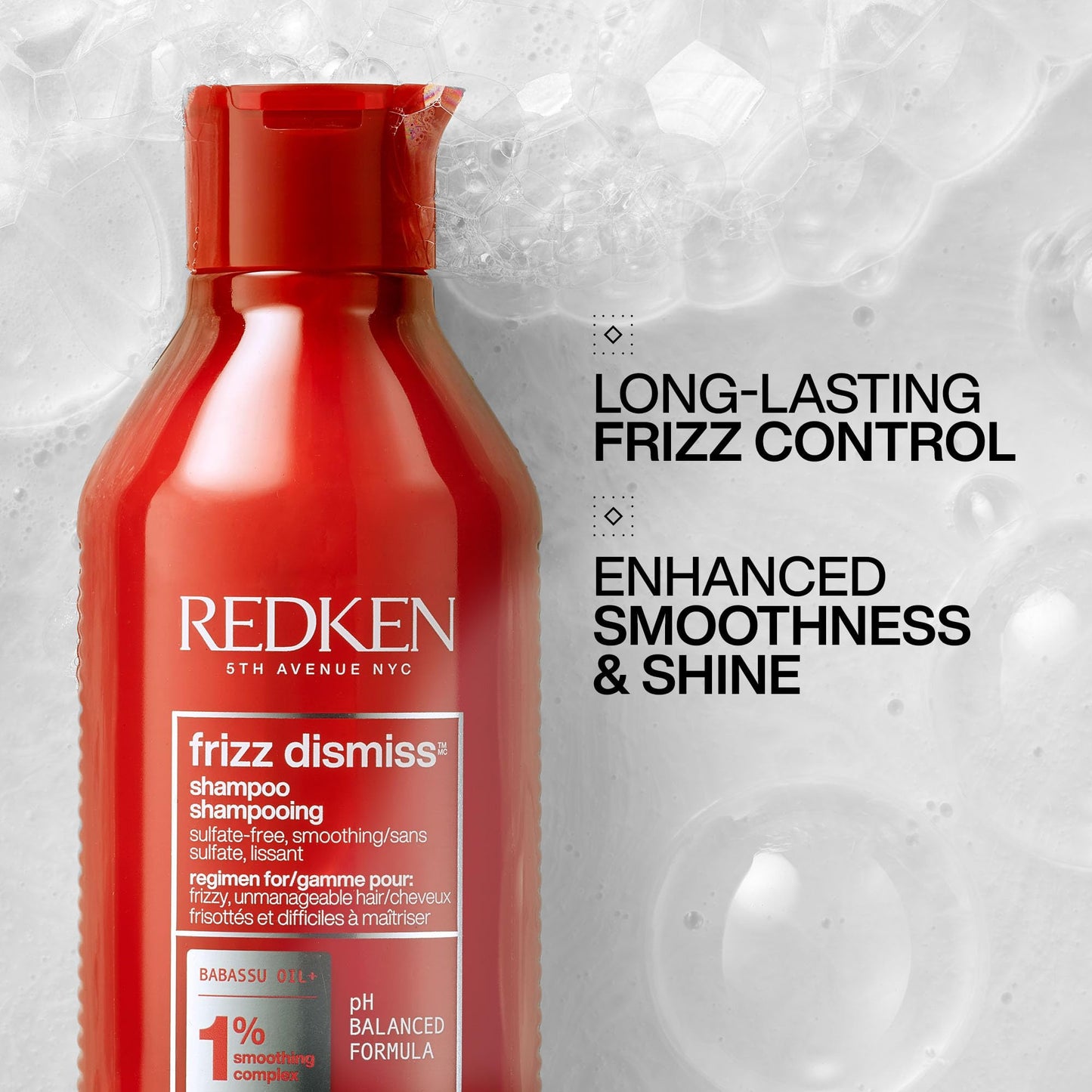 Redken Frizz Dismiss Shampoo | Sulfate Free Shampoo For Frizzy Hair | Gently Cleanses, Smooths, and Adds Shine | Weightless Long-Lasting Frizz Control