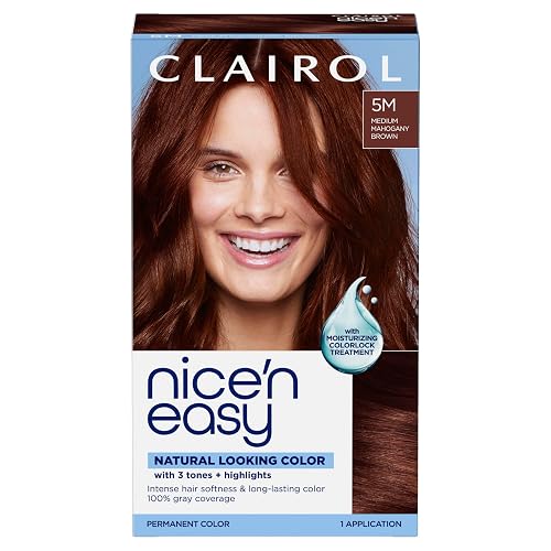 Clairol Nice'n Easy Permanent Hair Dye, 5M Medium Mahogany Brown | 100% Gray Coverage | Long?Lasting, Natural?Looking Color & Shine | Pack of 1