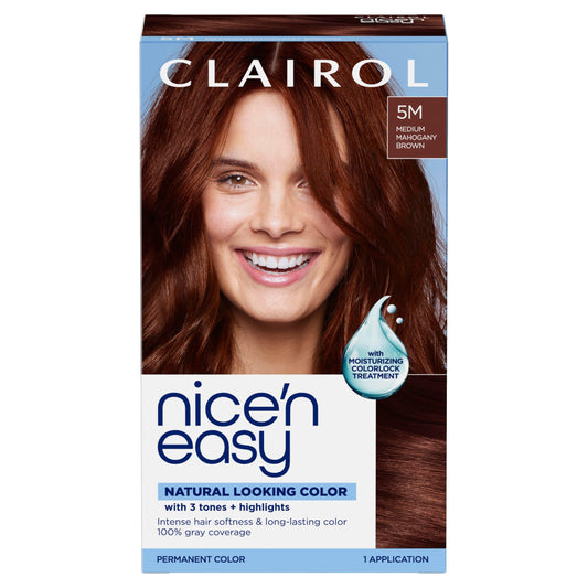 Clairol Nice'n Easy Permanent Hair Dye, 5M Medium Mahogany Brown | 100% Gray Coverage | Long?Lasting, Natural?Looking Color & Shine | Pack of 1