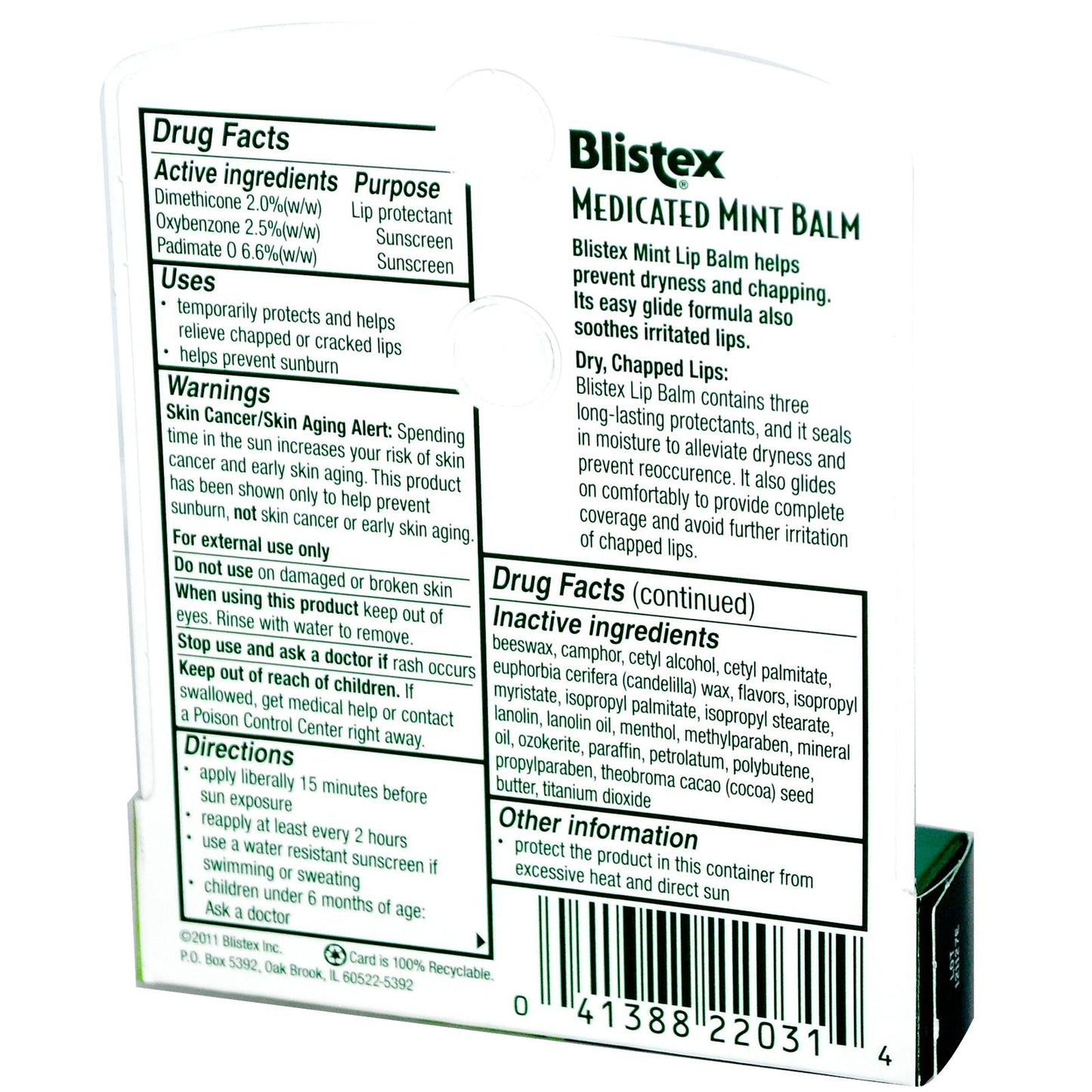 Blistex - Medicated Lip Balm Mint 15 Spf - 0.15 Oz. Clearance Priced