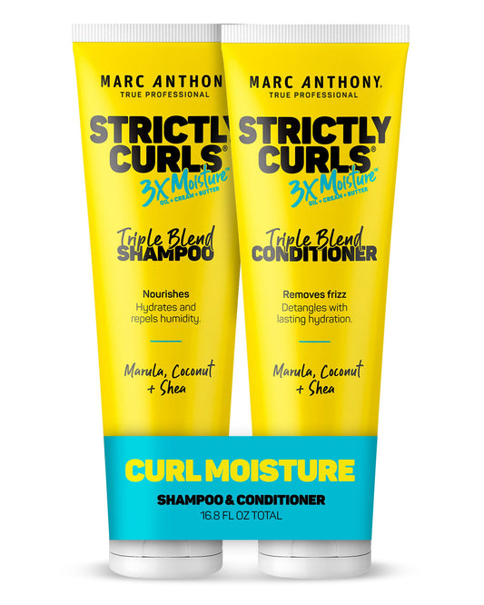 Marc Anthony Strictly Curls 3x Moisture Deep Shampoo & Conditioner for Curl Defining & Anti Frizz - Shea Butter, Marula Oil, Aloe & Coconut Oil