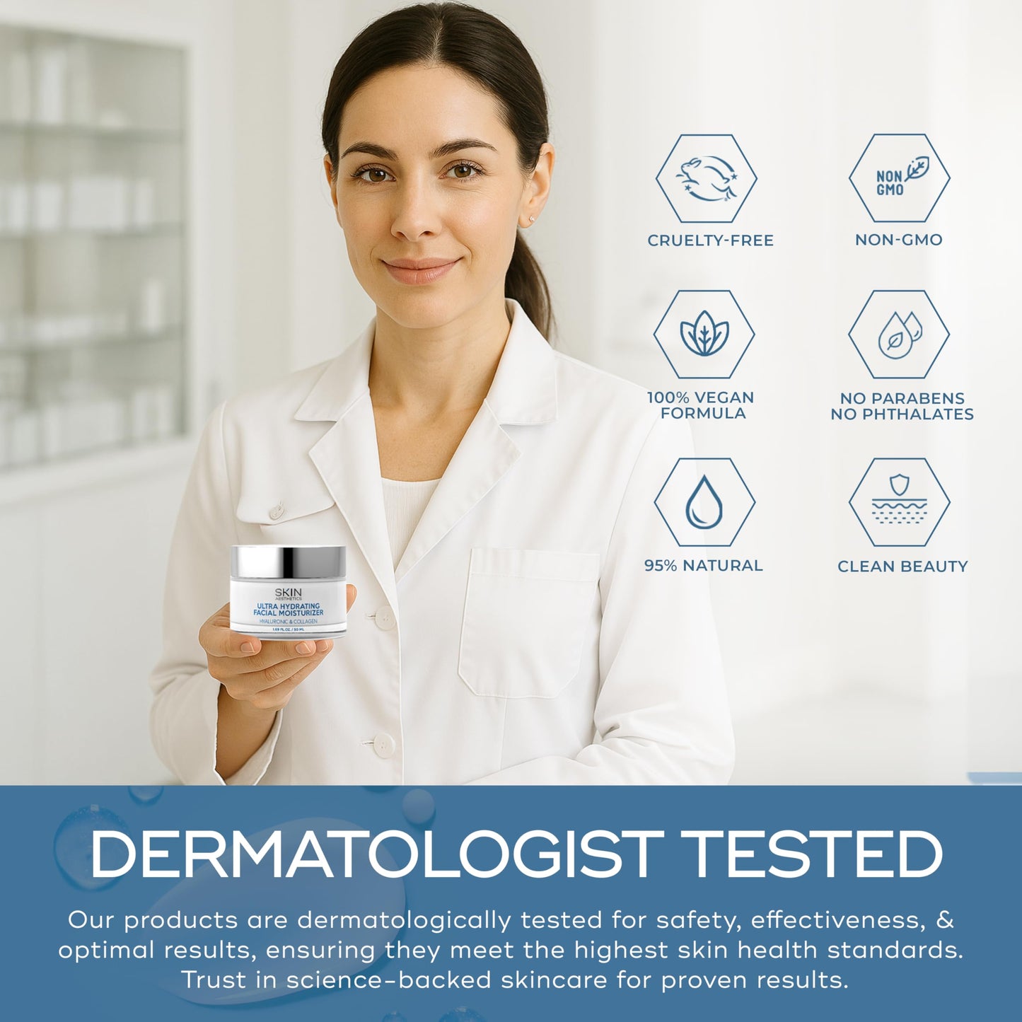 Skin Aesthetics Hyaluronic Acid & Collagen Face Moisturizer - Anti-Aging, Ultra Hydrating, Fine Lines & Wrinkles Treatment - Dermatologist Tested