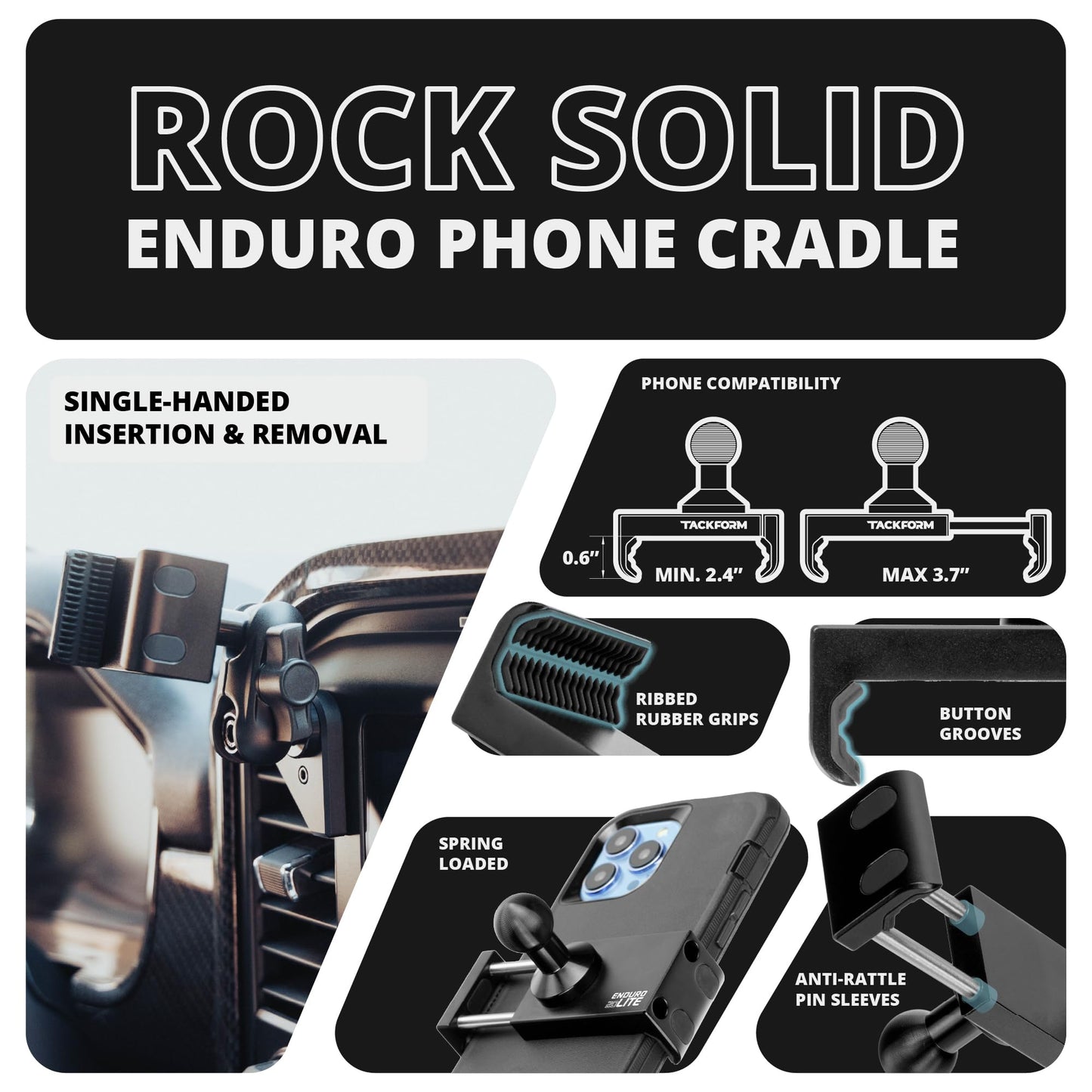 Tackform Link Vent Mount Universal Phone Holder - Compatible with 2021-2025 Ford F150 & Raptor, 2023-2025 Ford Super Duty | Aluminum | Zero Slip…