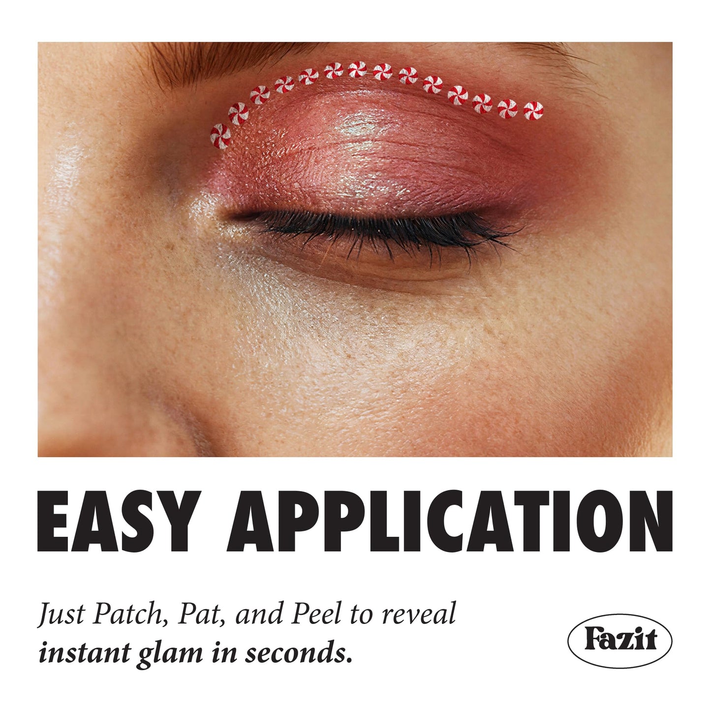 Fazit Makeup Patches - Candy Cane Eye Wings - Glow Up Make-Up Patches - Cute Glitter Makeup Accessories For Women - Cosmetic Glitter For Face