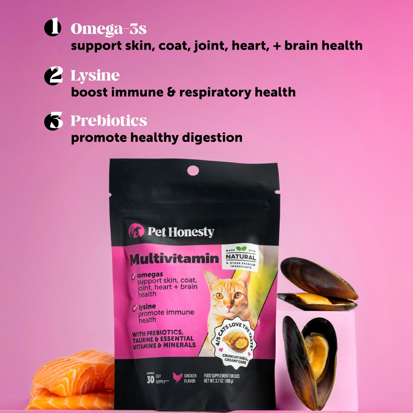 Cat Multivitamin Chews – Crunchy & Creamy Treats for Immune, Joint, Skin, Coat & Digestive Health with Omega-3, Lysine & Probiotics