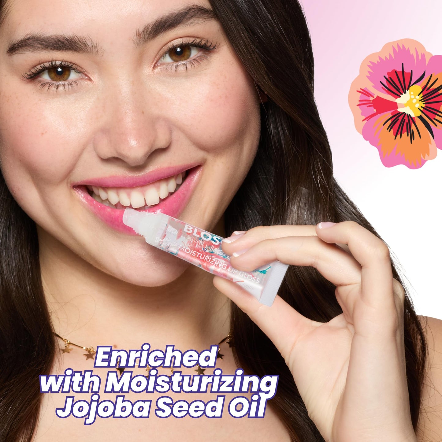 Blossom Lip Gloss Tubes, Cotton Candy Scented Thick Clear High Shine Moisturizing Flower Lip Gel with Nourishing Jojoba Seed Oil, Infused with Real