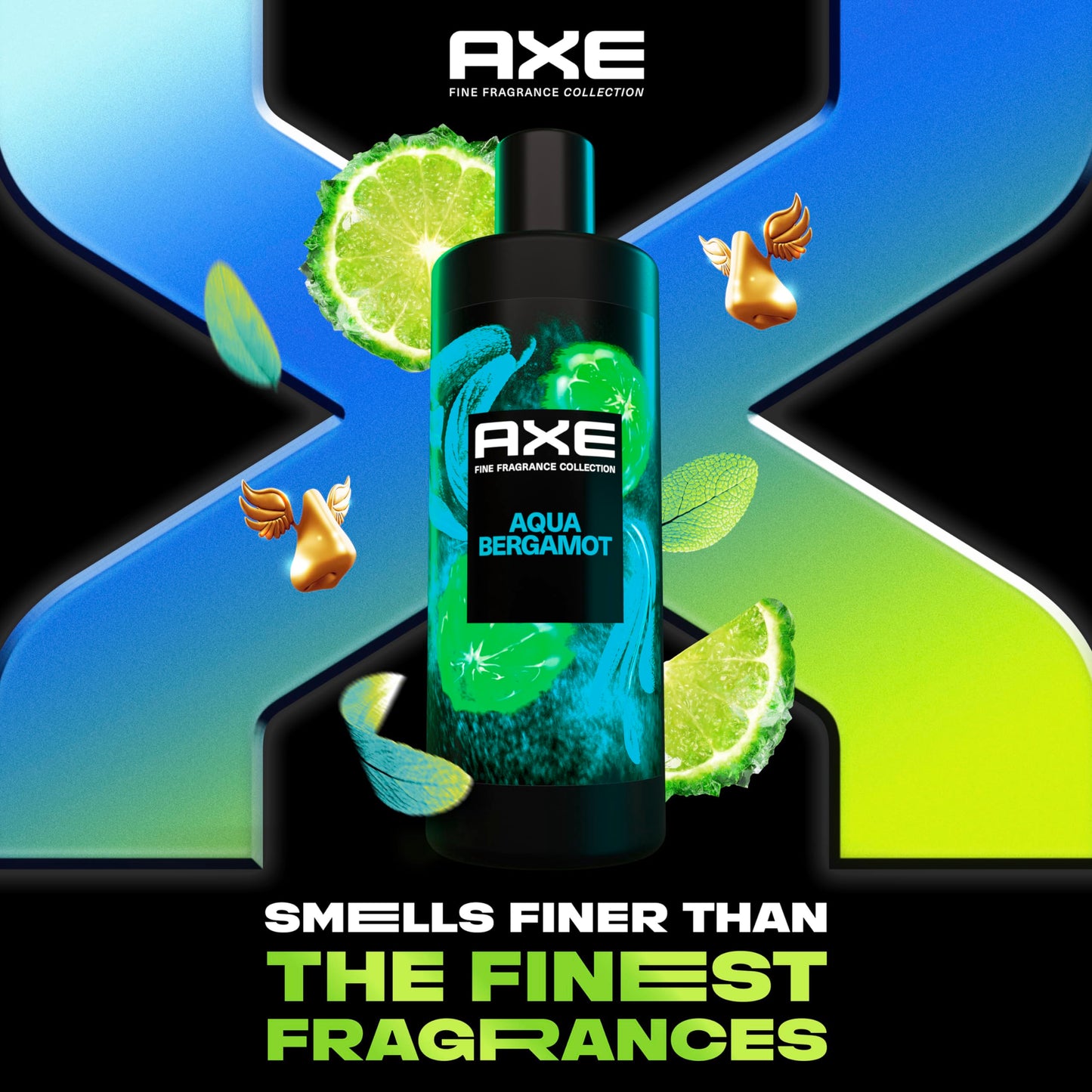 AXE Fine Fragrance Collection Body Wash For Men Aqua Bergamot 12h Refreshing Scent Shower Gel Infused with Bergamot, Sage, and Juniper Essential Oils