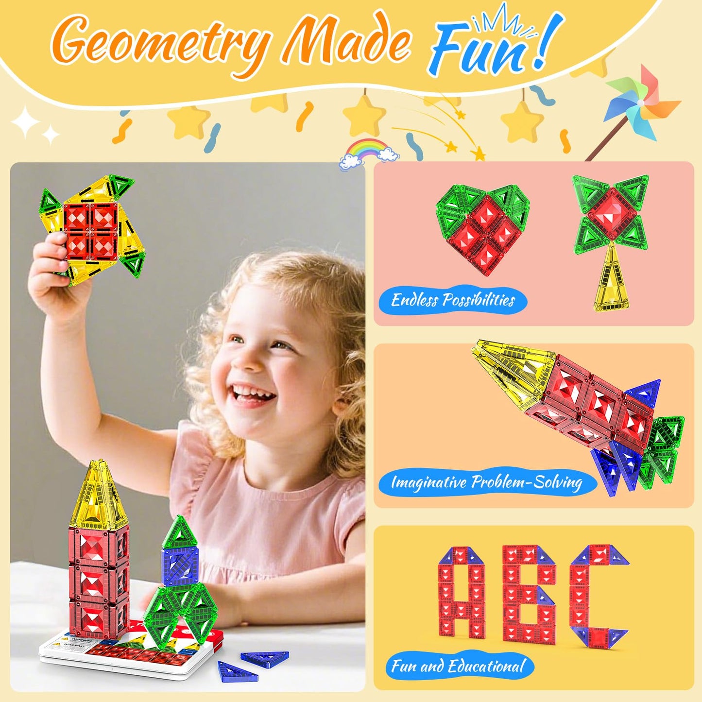 Zupooko Mini Magnetic Tiles – STEM Magnetic Building Blocks for Kids Ages 3–8, Montessori Sensory Learning Toy with Metal Storage Box, Gift