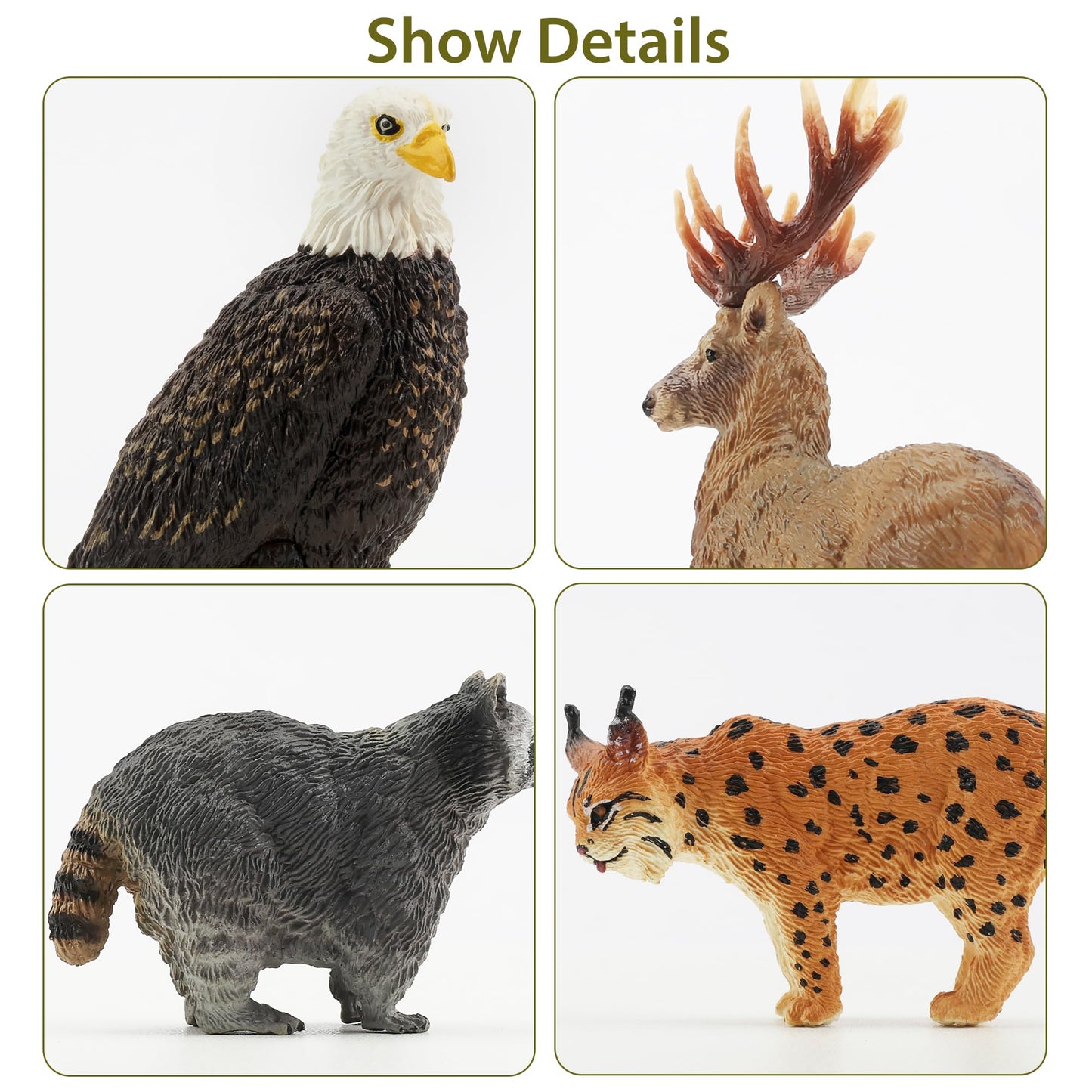Toymany 12PCS North American Forest Animal Figurines – Realistic Jungle Wildlife Set with Bear, Wolf, Eagle & More, Educational Toys for Kids