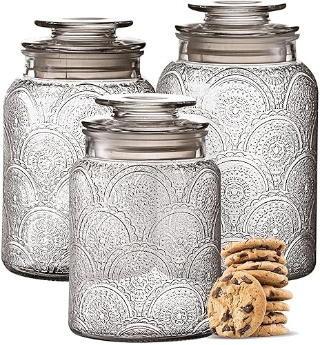 Le'raze Food Storage Containers with Airtight Lids - Retro Design - Pantry Organization, Glass Canisters Storage for Cookies, Tea, Sugar, Candy Jars…