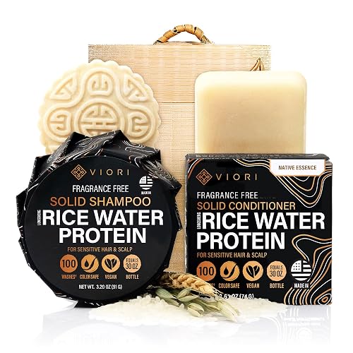 Viori Native Essence Shampoo and Conditioner Bar Set and Bamboo Holder - Made with Rice Water for Hair Growth - Handcrafted Sulfate Free Shampoo