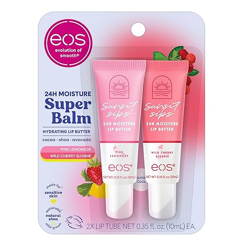 eos 24H Moisture Super Balm - Pink Lemonade & Wild Cherry Slushie, Day or Night Lip Treatment, Made for Sensitive Skin, Lip Balms & Moisturizers, 0.35